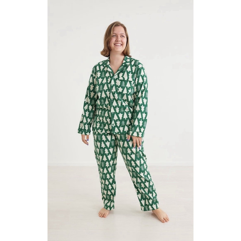 Hanna Andersson Adult Organic Cotton Christmas Tree Green Pajama Flannel Set L